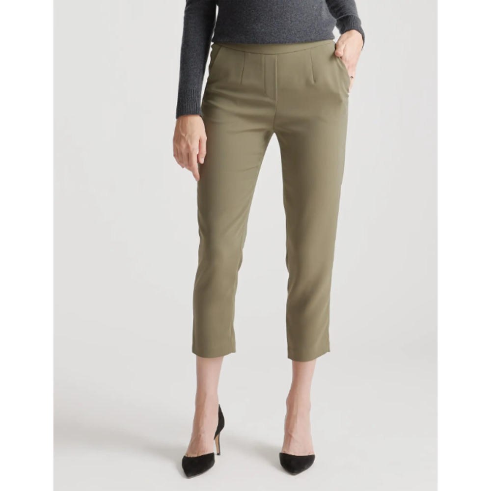 Quince Olive Cropped Straight-Leg Trousers